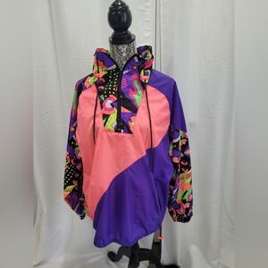 Vintage 1980/1990's Windbreaker Jacket 1/4 Zip purple,neon pink, multi Sz M